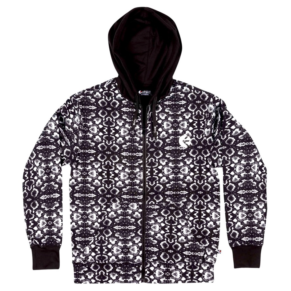 NWT ETHIKA ZIP UP BLACK & WHITE HOODIE BOA SNAKE DESIGN